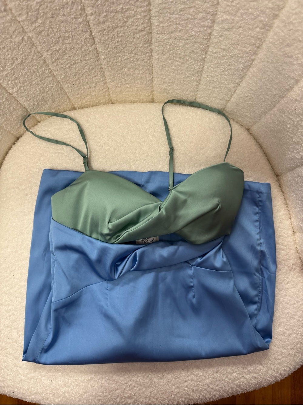 Oh Polly Satin Two Tone Dress in Sage Green and Blue in Size US4